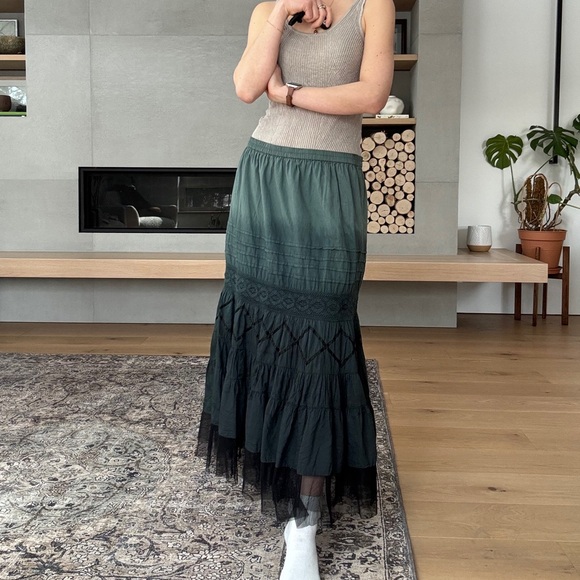 Vintage Dresses & Skirts - Vintage 100% cotton Ombre Dark Green Maxi Skirt L
